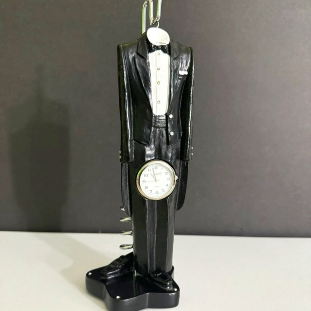 VTG Bonetto Man in Tux Hanging Clock & Stand w/ Shoes- Mantel,Desk, Shelf  EUC